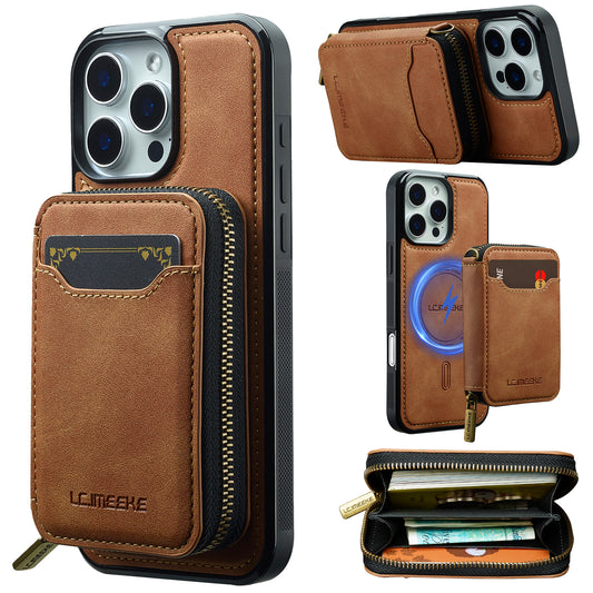 New RFID Blocking Zipper Wallet Leather Phone Case for iPhone