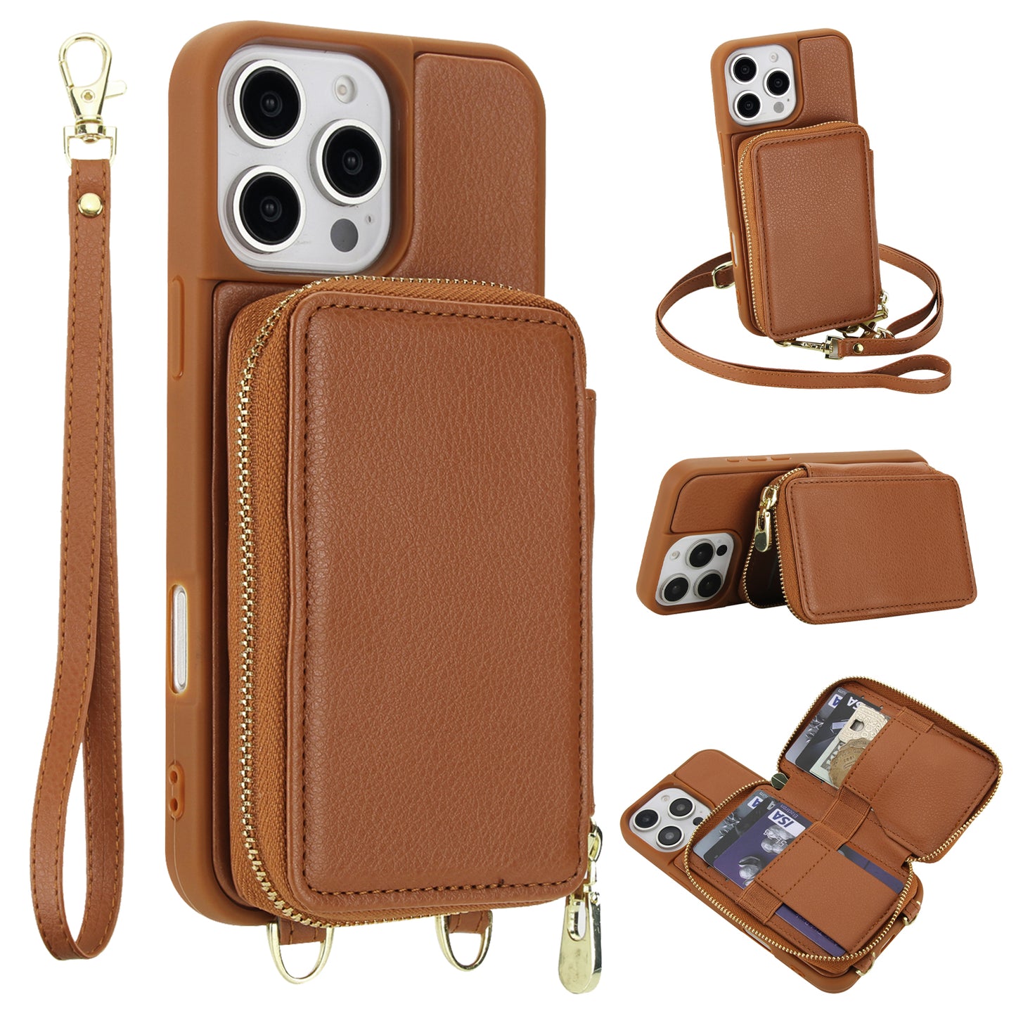 New RFID Blocking Crossbody Zipper Wallet Leather Phone Case for iPhone