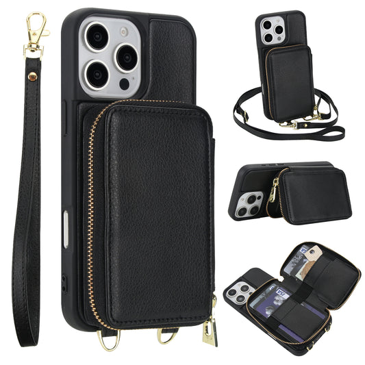 New RFID Blocking Crossbody Zipper Wallet Leather Phone Case for iPhone