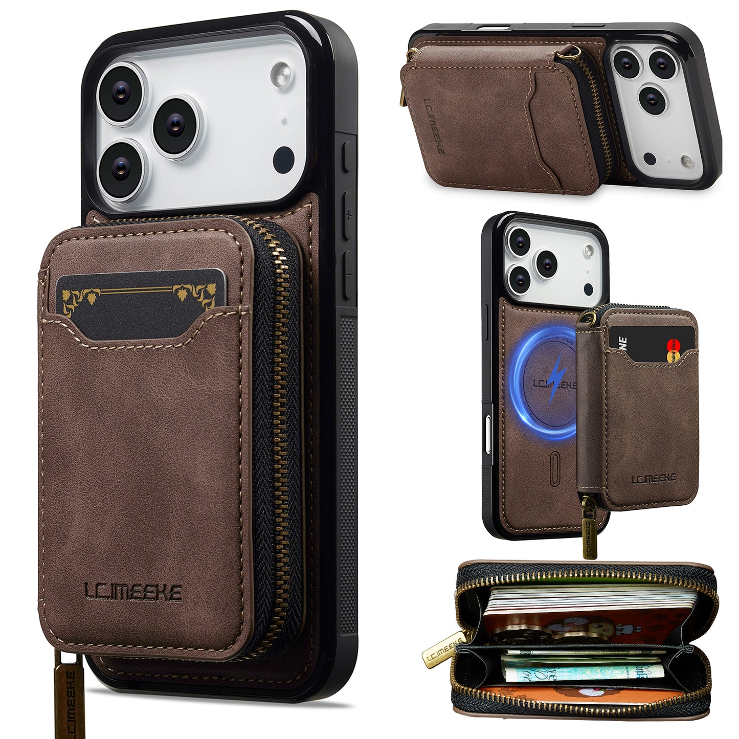 New RFID Blocking Zipper Wallet Leather Phone Case for iPhone