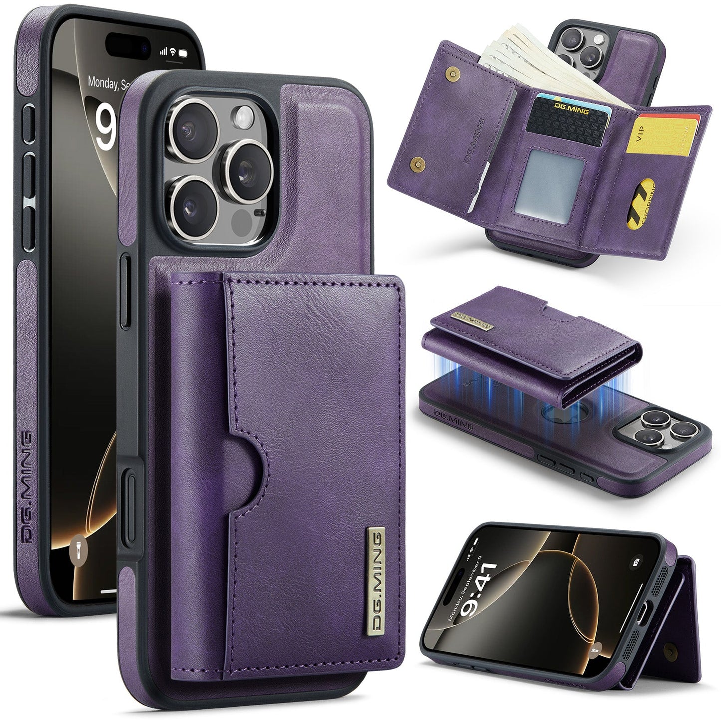 New 2-IN-1 RFID Blocking Wallet Card Holder Leather Phone Case for iPhone