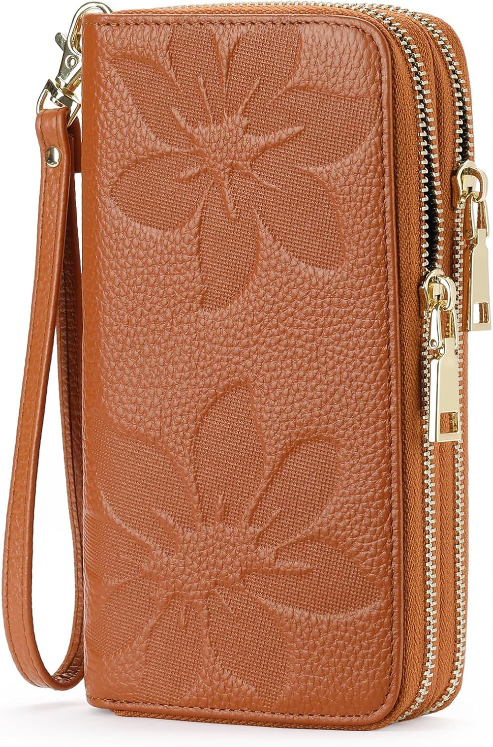 New RFID Blocking Double Zip Card Phone Holder Large Capacity Leather Wallet