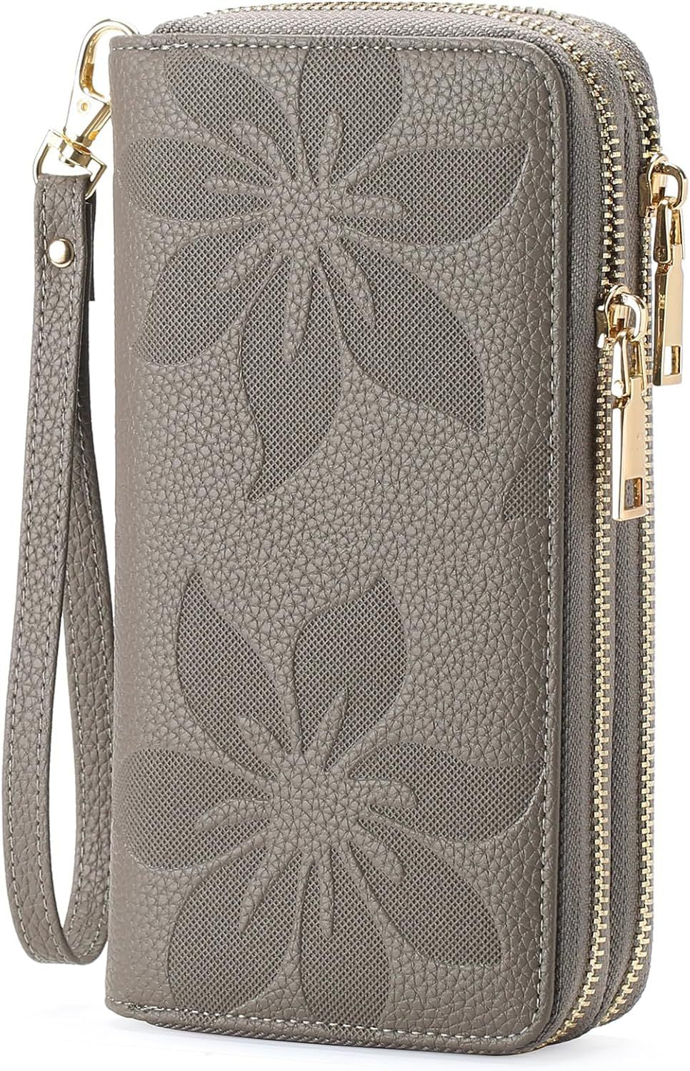 New RFID Blocking Double Zip Card Phone Holder Large Capacity Leather Wallet