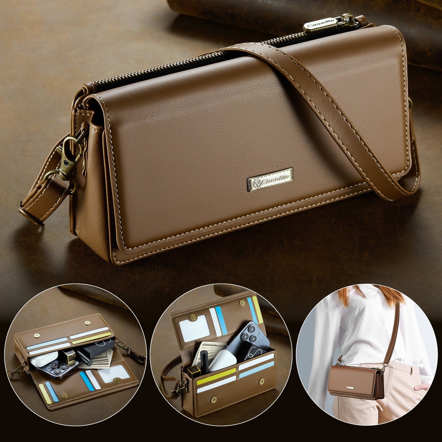 New Women's 3 in 1 RFID Blocking Crossbody Handbags Zipper Wallet Phone Bag