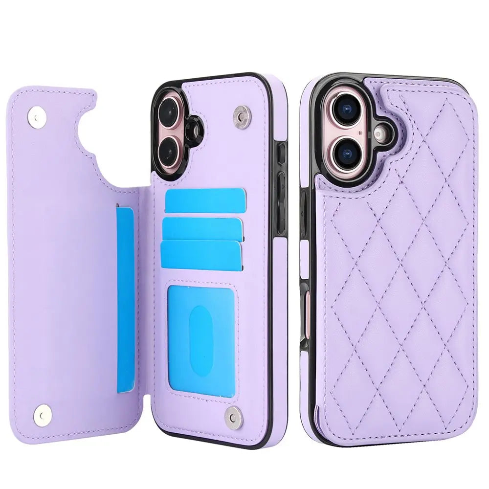 New RFID Blocking Card Holder Leather Phone Case for iPhone 16/16e/16 Pro/16 Plus/16 Pro Max