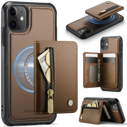 New 2-in-1 RFID Blocking Zipper Wallet Leather Phone Case for iPhone 12