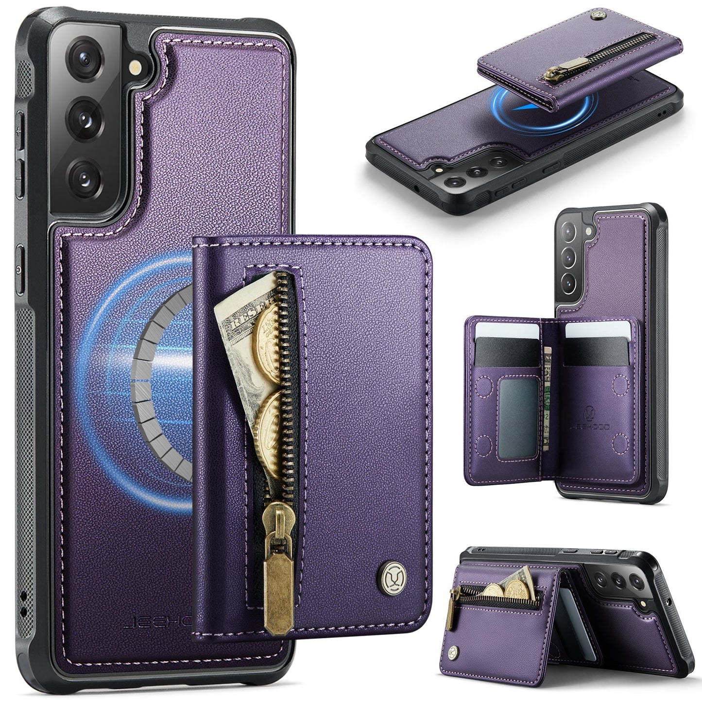 New 2-in-1 RFID Blocking Zipper Wallet Leather Phone Case for Samsung Galaxy S22+