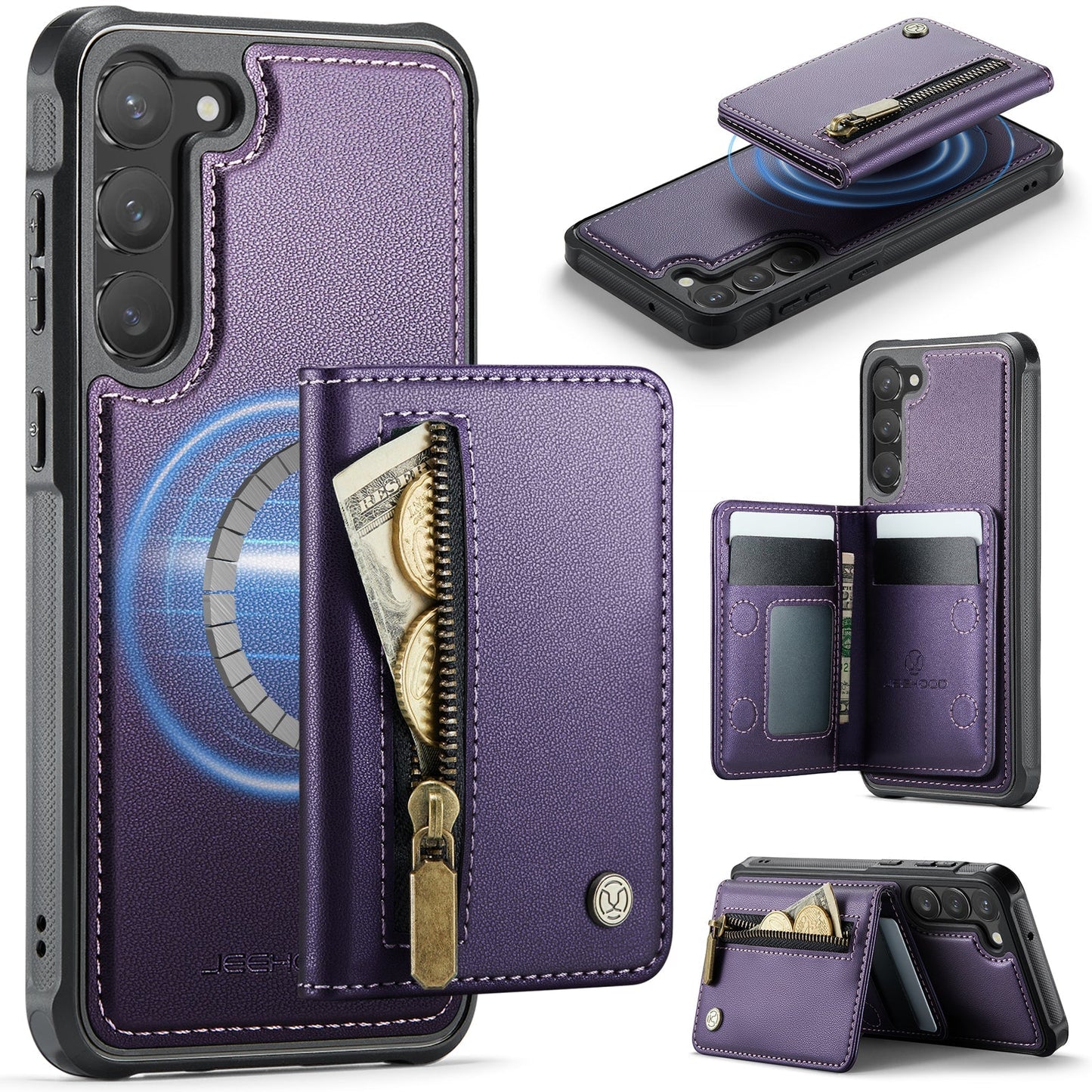 New 2-in-1 RFID Blocking Zipper Wallet Leather Phone Case for Samsung Galaxy S23+