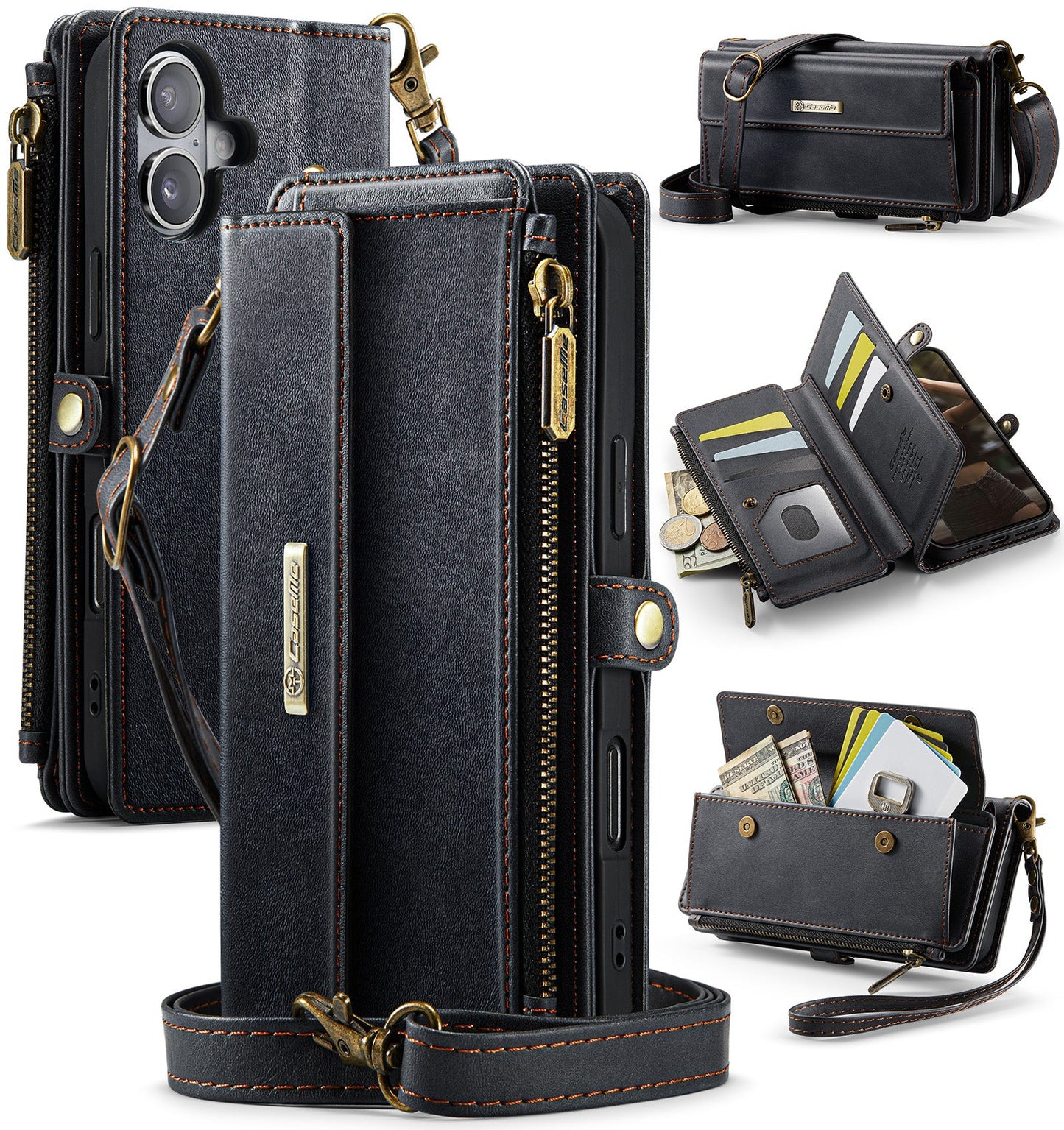 New RFID Blocking Zipper Wallet Supports Wireless Charging with Long and Short Lanyard Leather Phone Case for iPhone Air/17/17 Pro/17 Pro Max