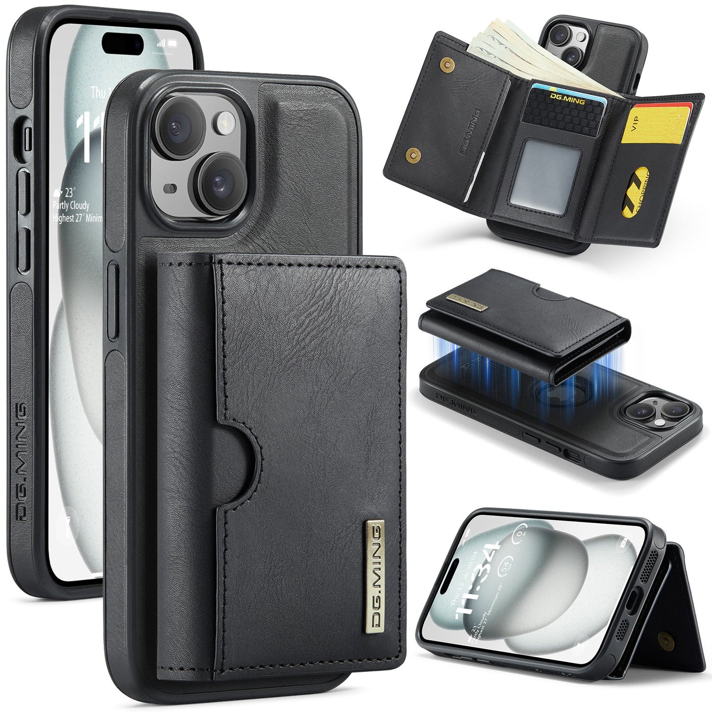 New 2-IN-1 RFID Blocking Wallet Card Holder Leather Phone Case for iPhone
