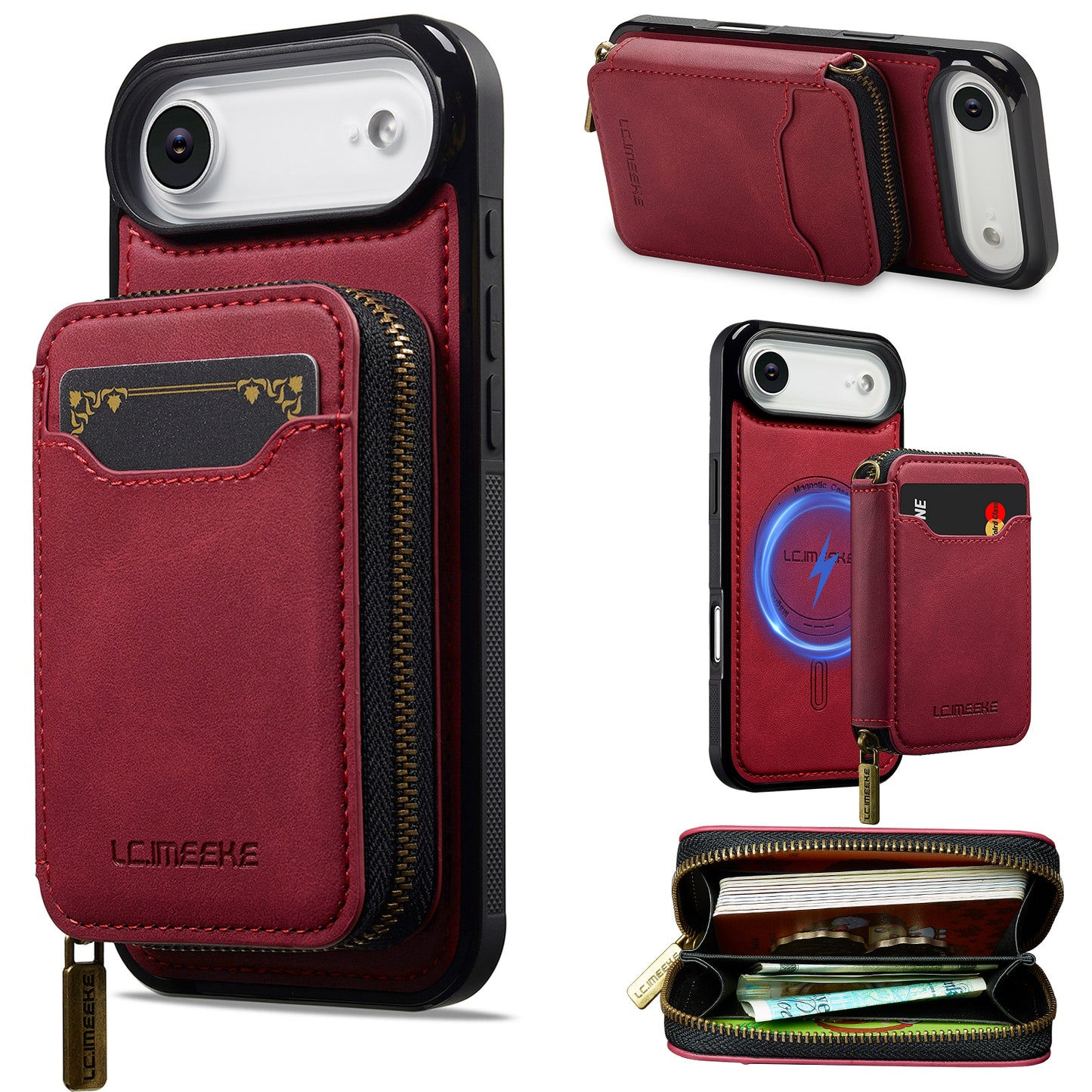 New RFID Blocking Zipper Wallet Leather Phone Case for iPhone
