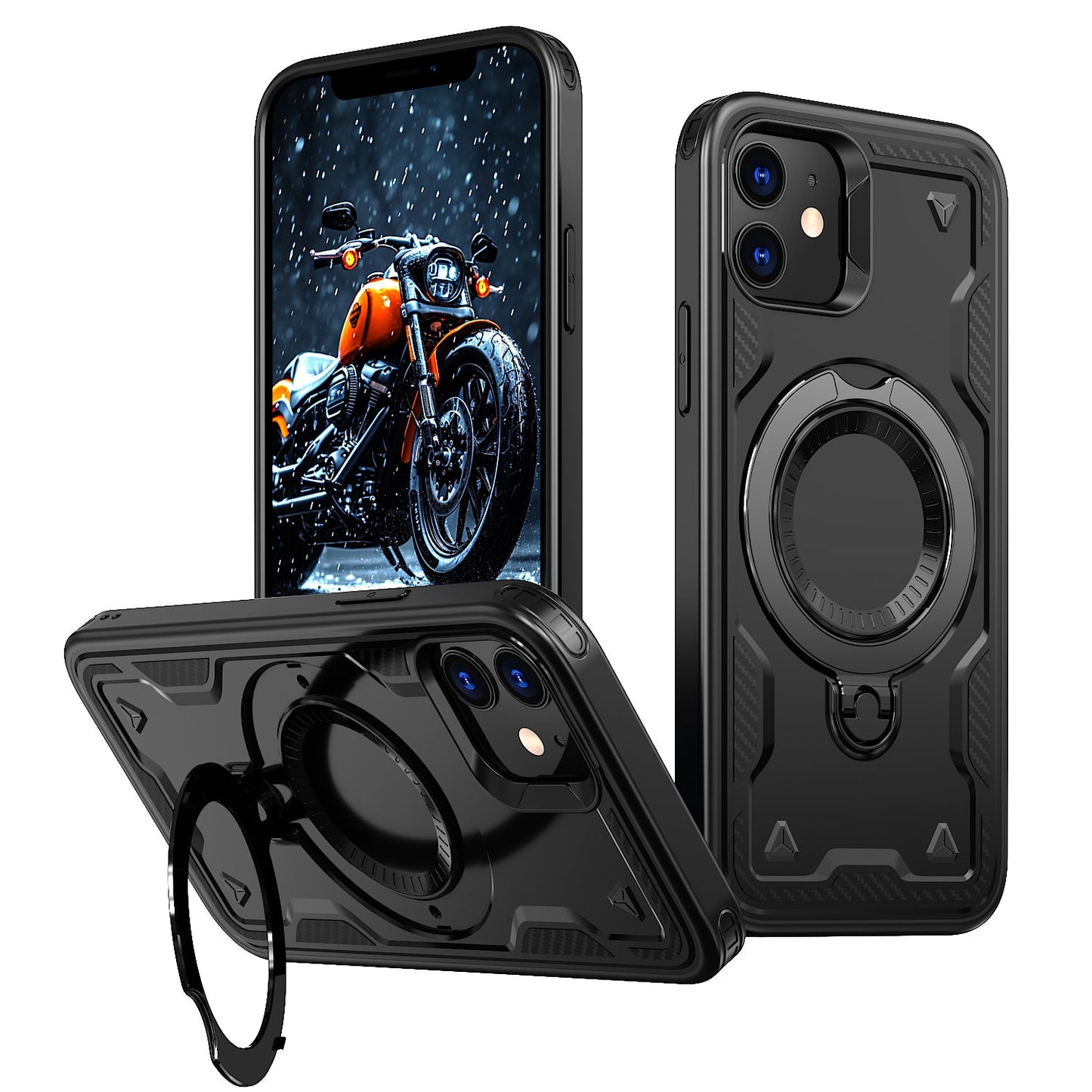New PC Hybrid TPU Armor MagSafe Ring Holder Phone Case for iPhone