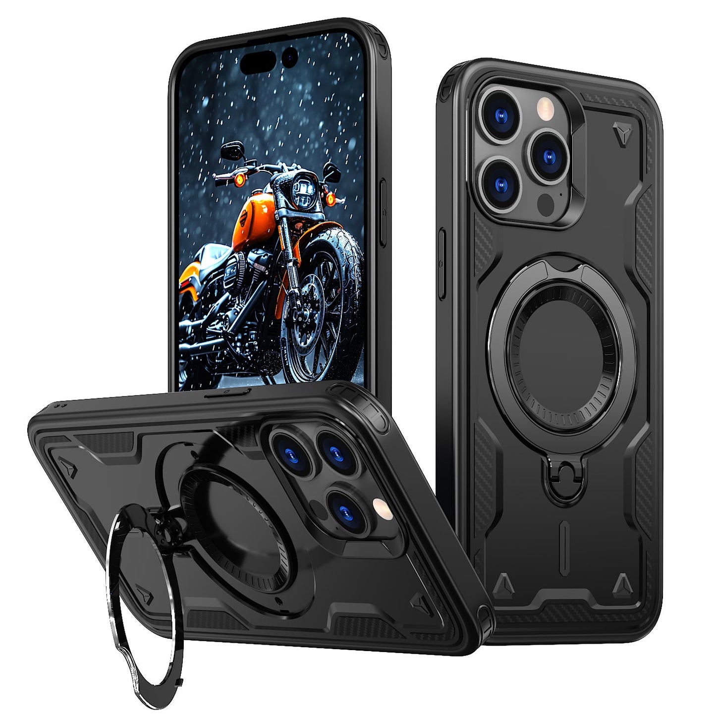 New PC Hybrid TPU Armor MagSafe Ring Holder Phone Case for iPhone