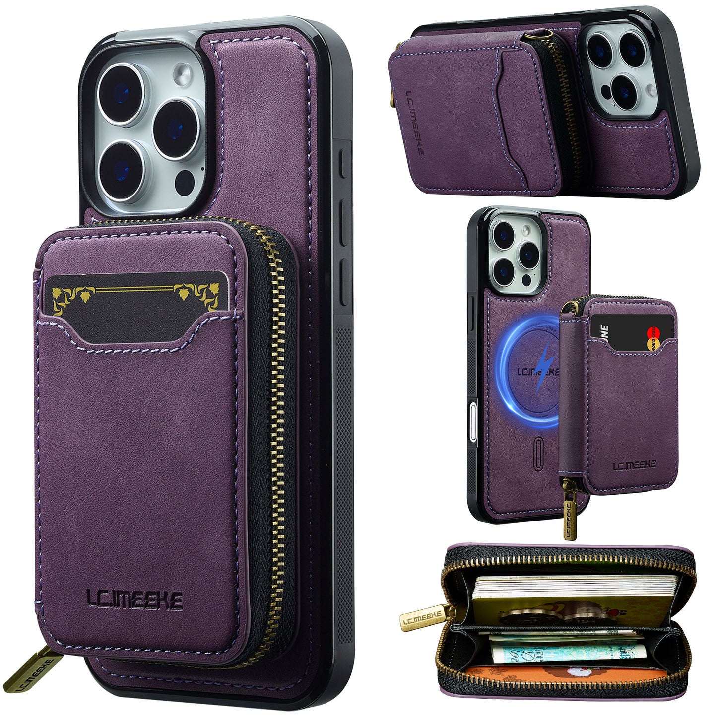 New RFID Blocking Zipper Wallet Leather Phone Case for iPhone