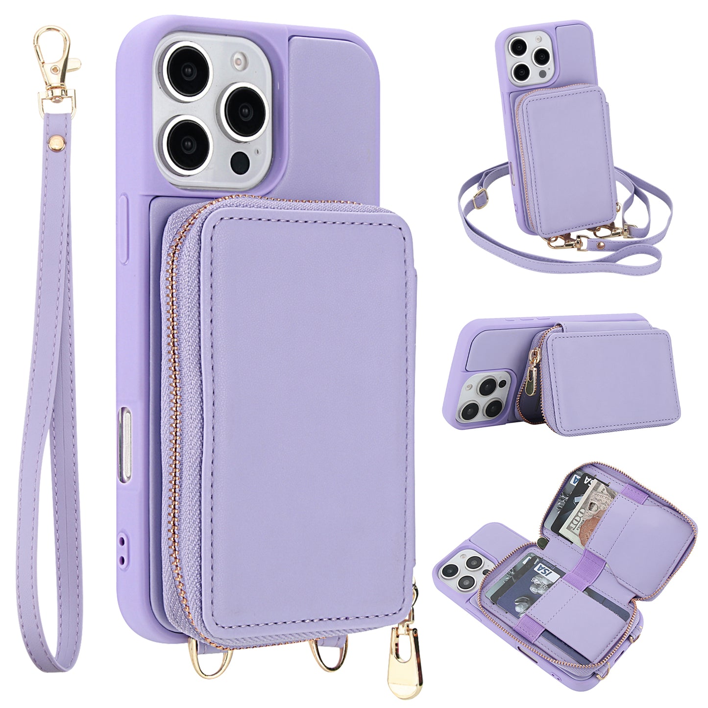 New RFID Blocking Crossbody Zipper Wallet Leather Phone Case for iPhone