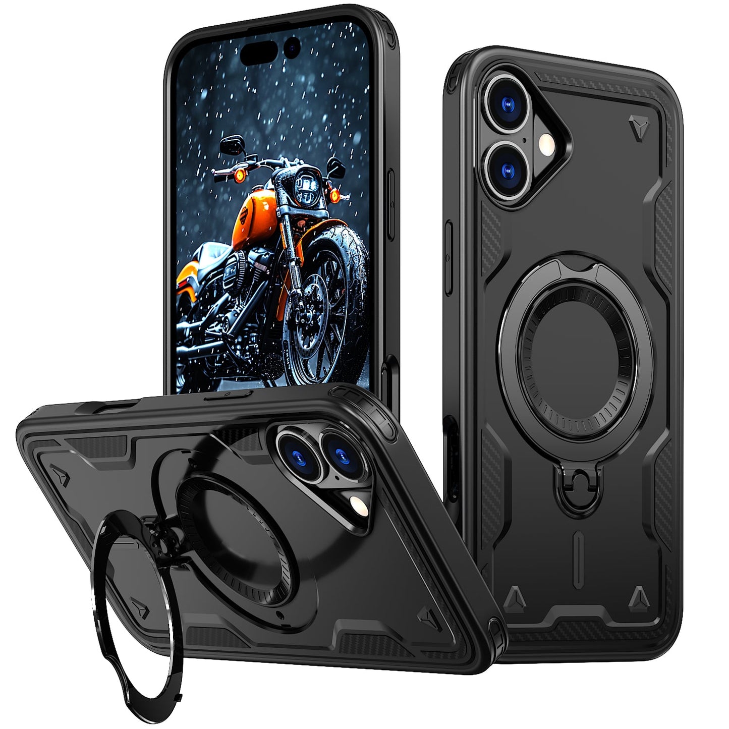 New PC Hybrid TPU Armor MagSafe Ring Holder Phone Case for iPhone