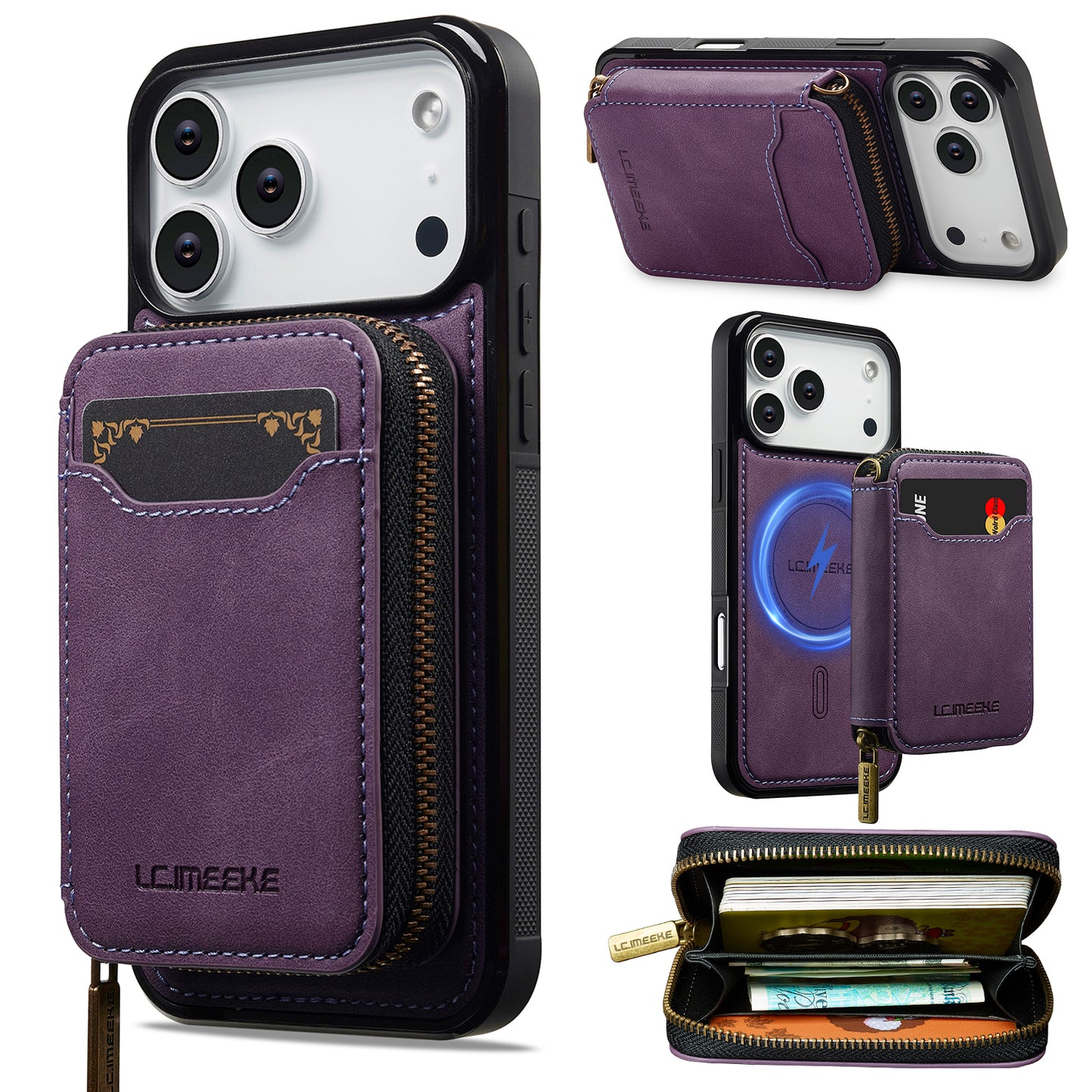 New RFID Blocking Zipper Wallet Leather Phone Case for iPhone