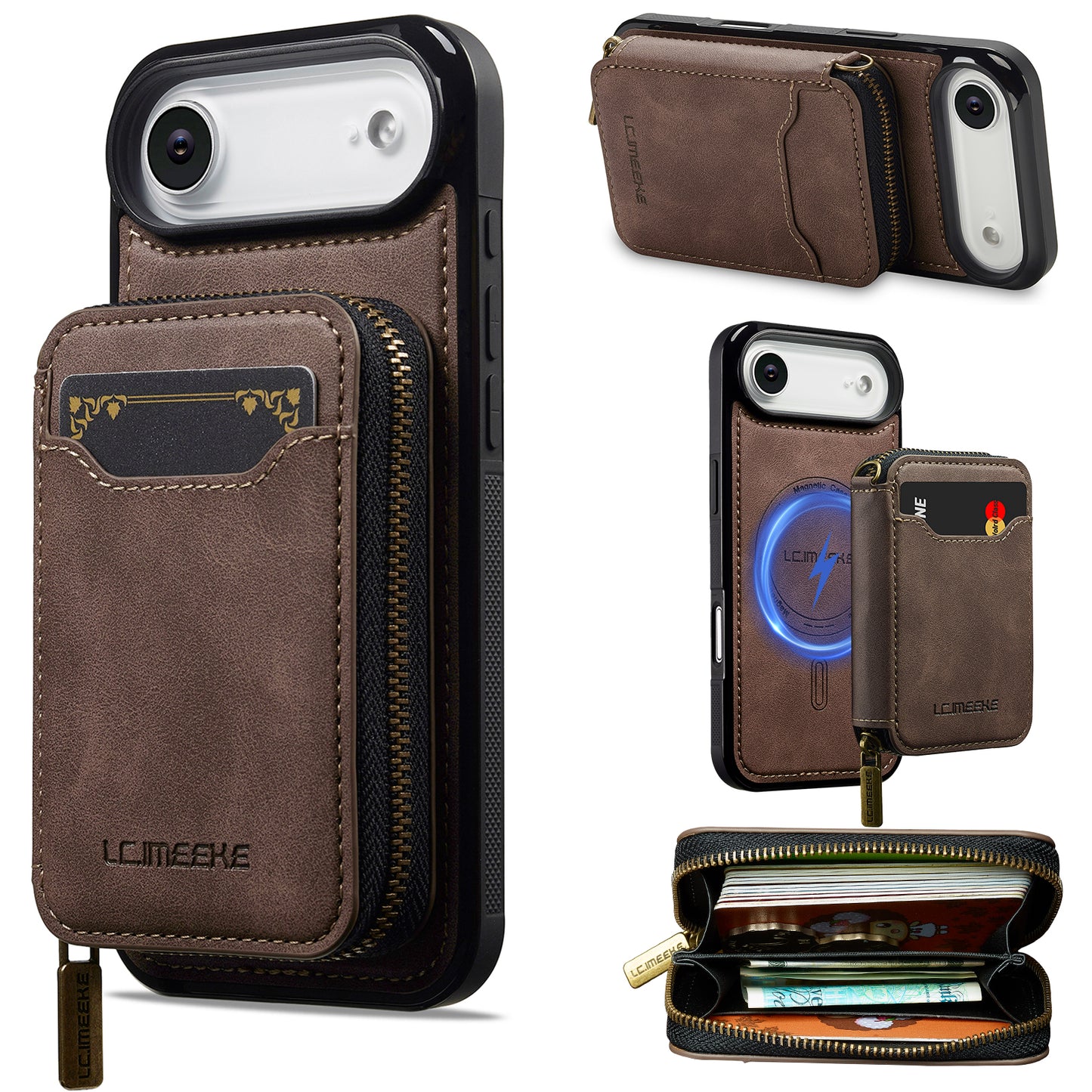 New RFID Blocking Zipper Wallet Leather Phone Case for iPhone