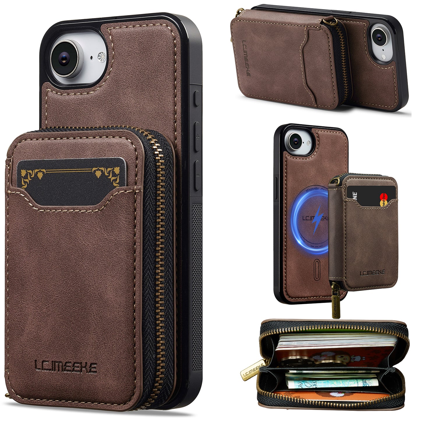 New RFID Blocking Zipper Wallet Leather Phone Case for iPhone