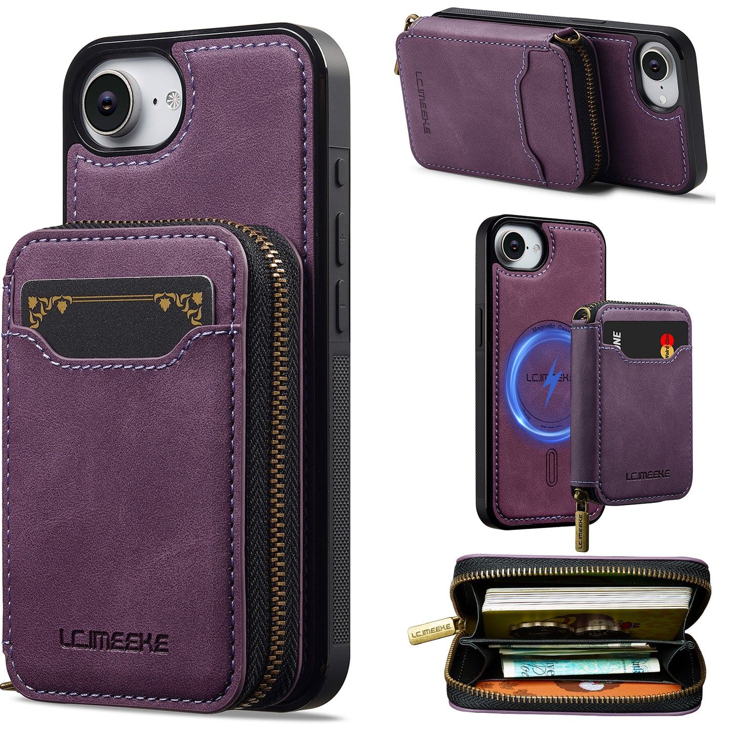 New RFID Blocking Zipper Wallet Leather Phone Case for iPhone
