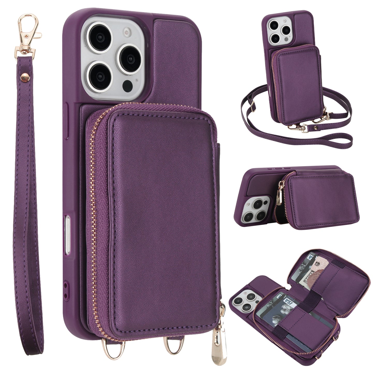 New RFID Blocking Crossbody Zipper Wallet Leather Phone Case for iPhone