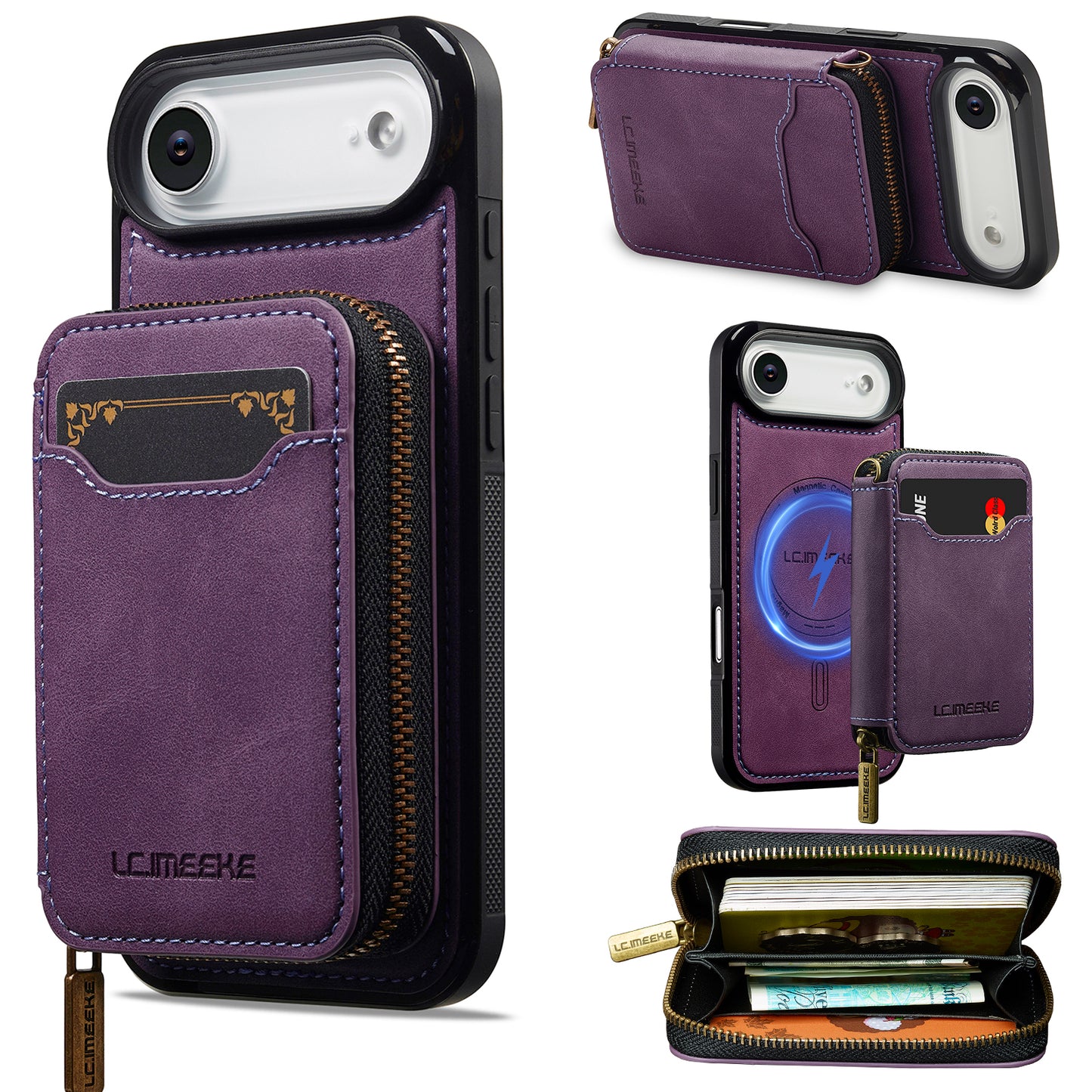 New RFID Blocking Zipper Wallet Leather Phone Case for iPhone