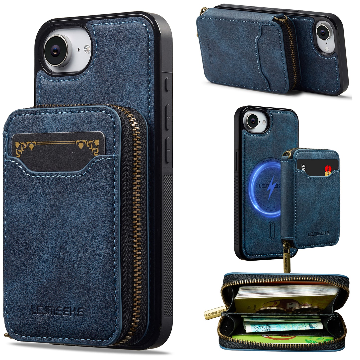 New RFID Blocking Zipper Wallet Leather Phone Case for iPhone