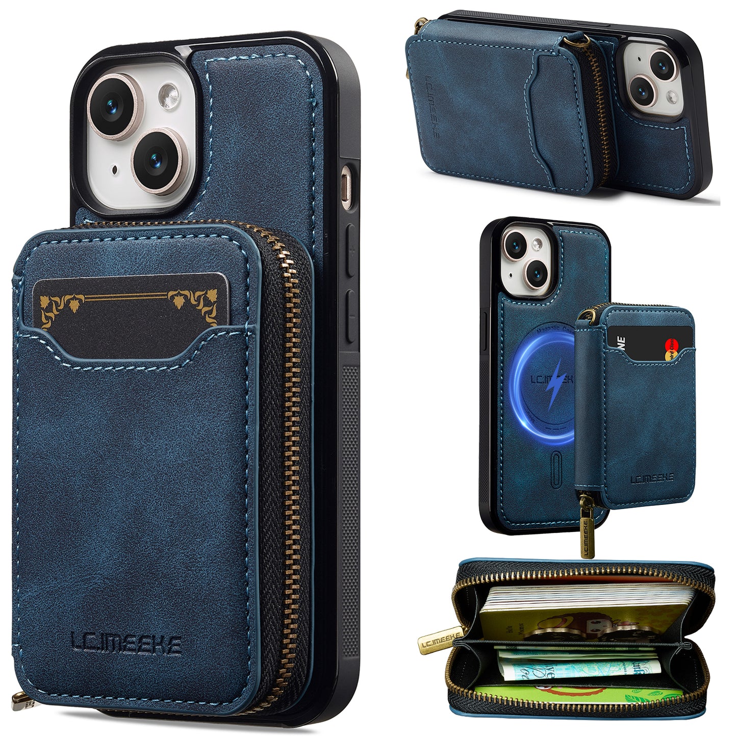 New RFID Blocking Zipper Wallet Leather Phone Case for iPhone