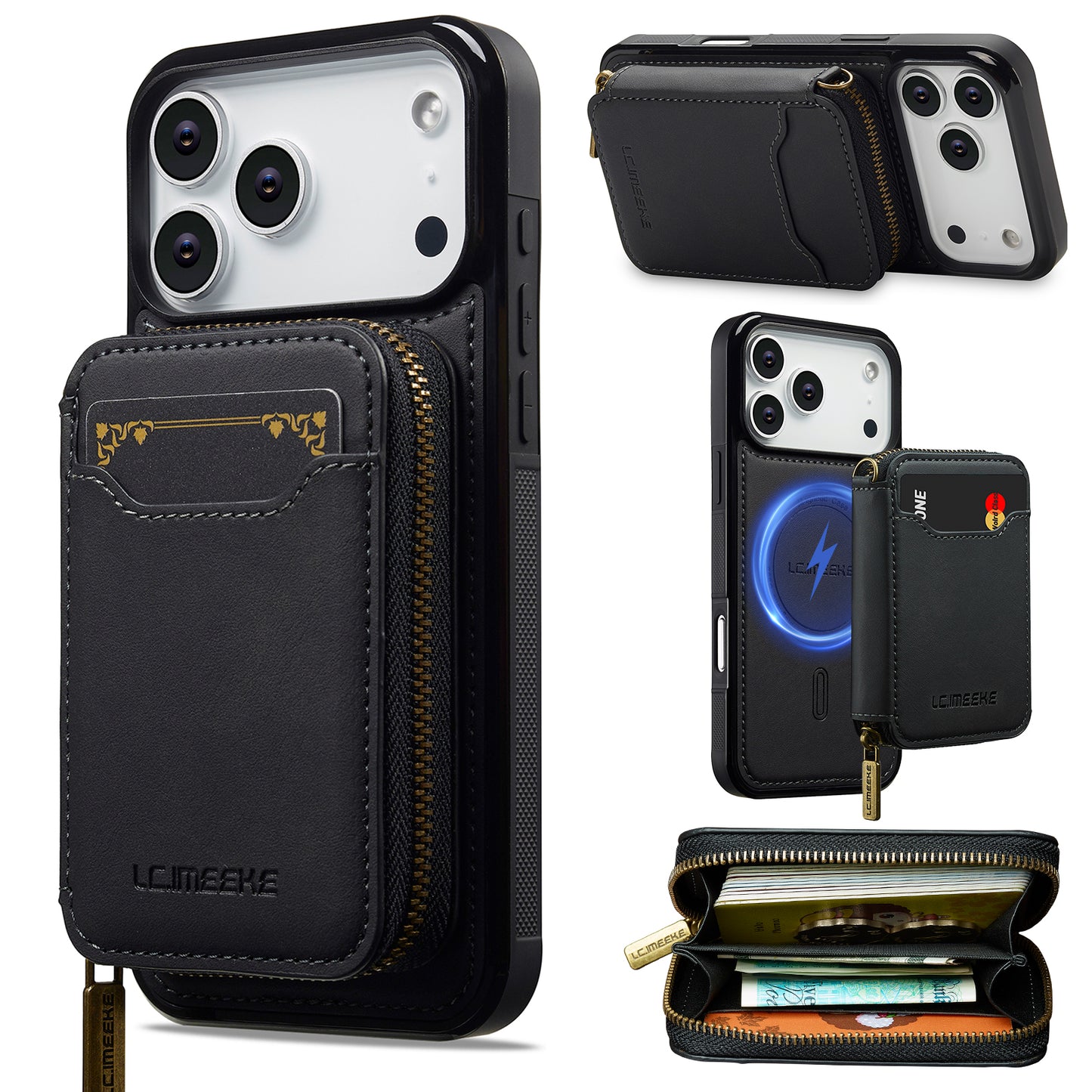 New RFID Blocking Zipper Wallet Leather Phone Case for iPhone
