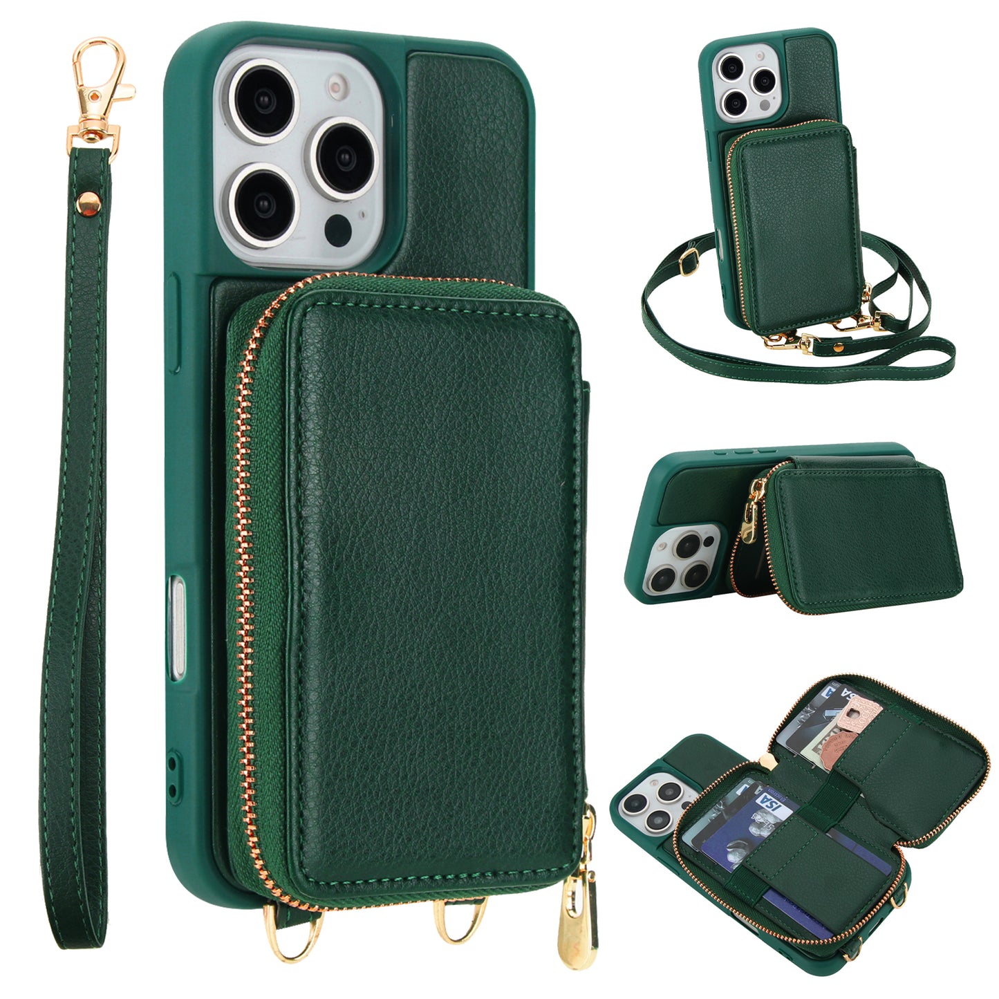 New RFID Blocking Crossbody Zipper Wallet Leather Phone Case for iPhone