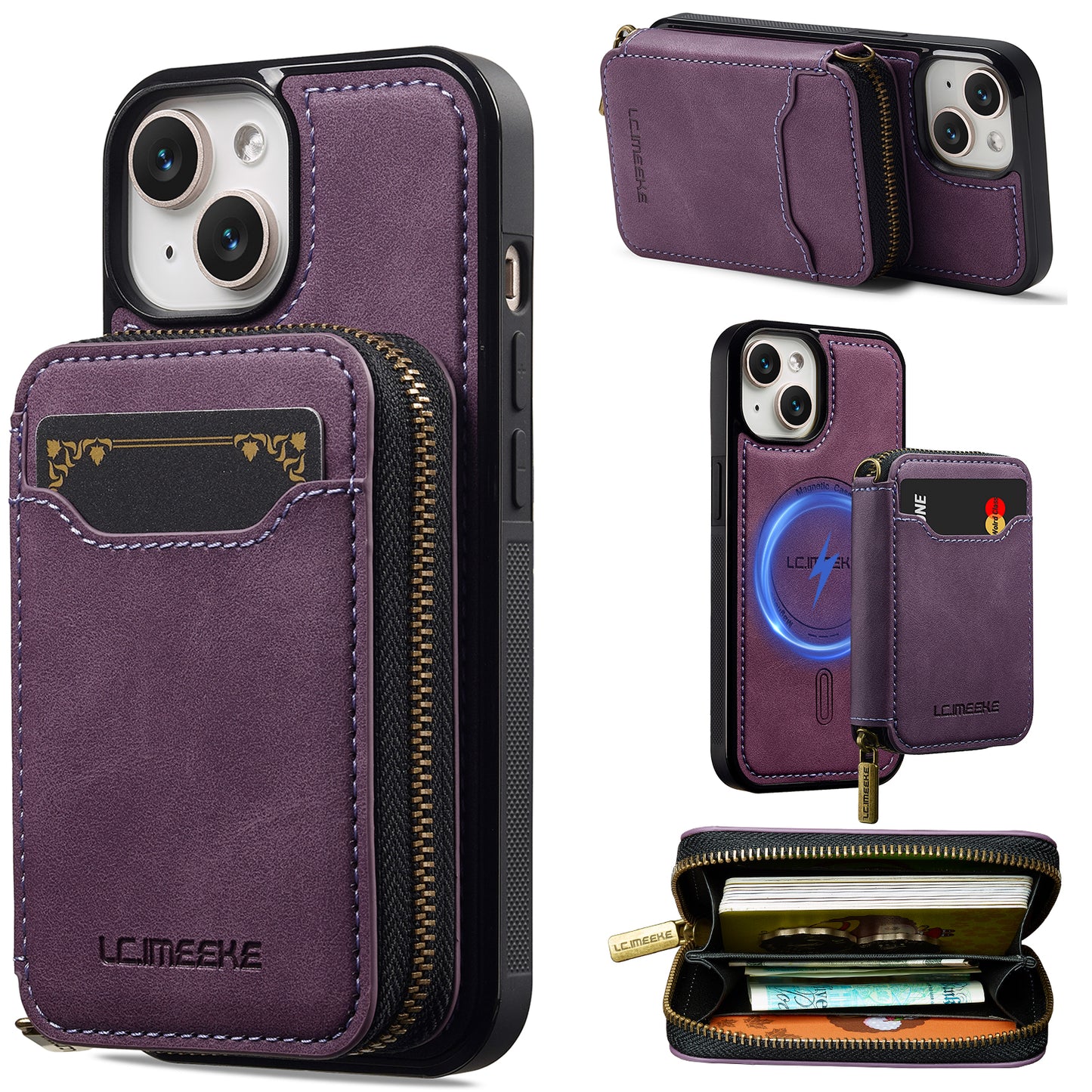New RFID Blocking Zipper Wallet Leather Phone Case for iPhone