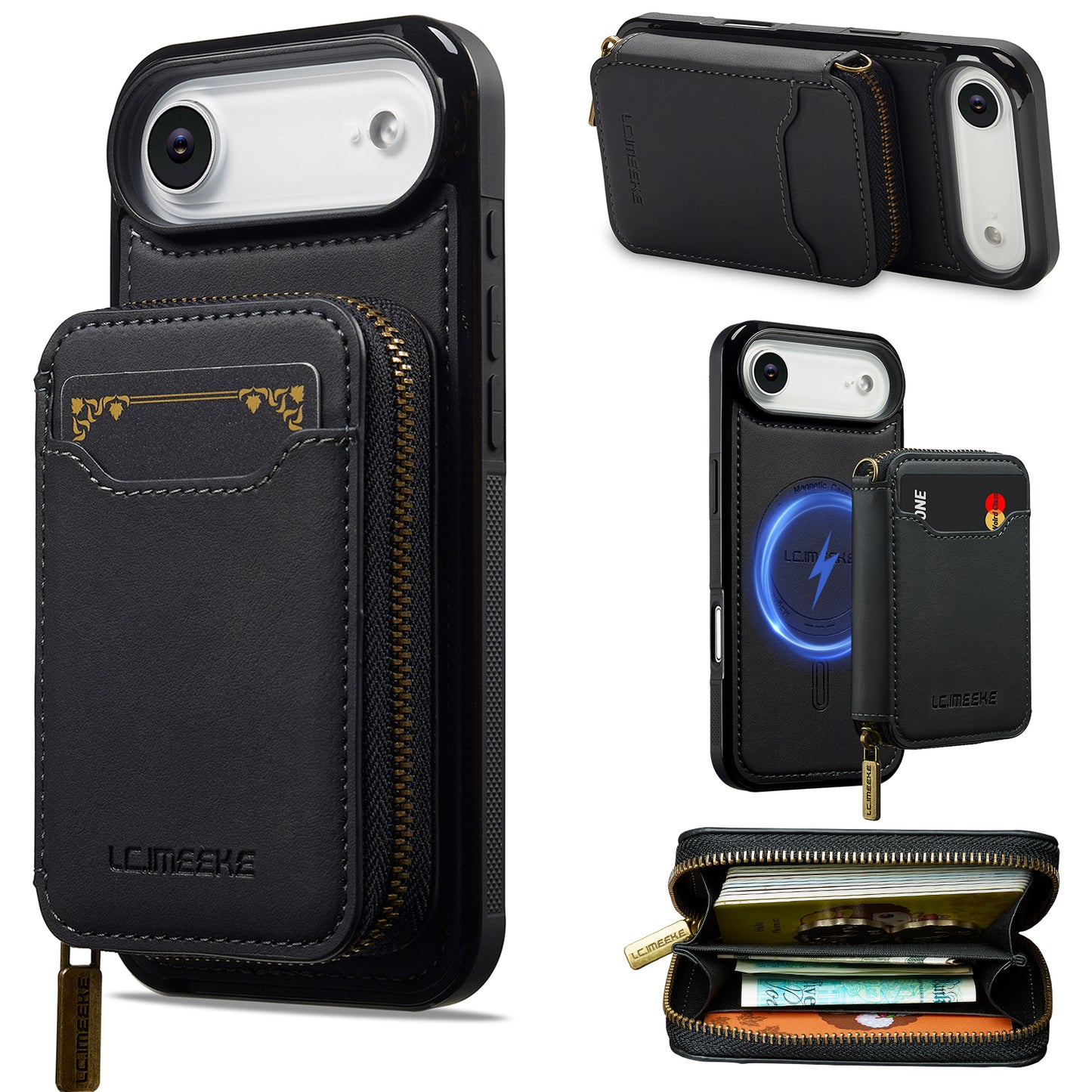 New RFID Blocking Zipper Wallet Leather Phone Case for iPhone