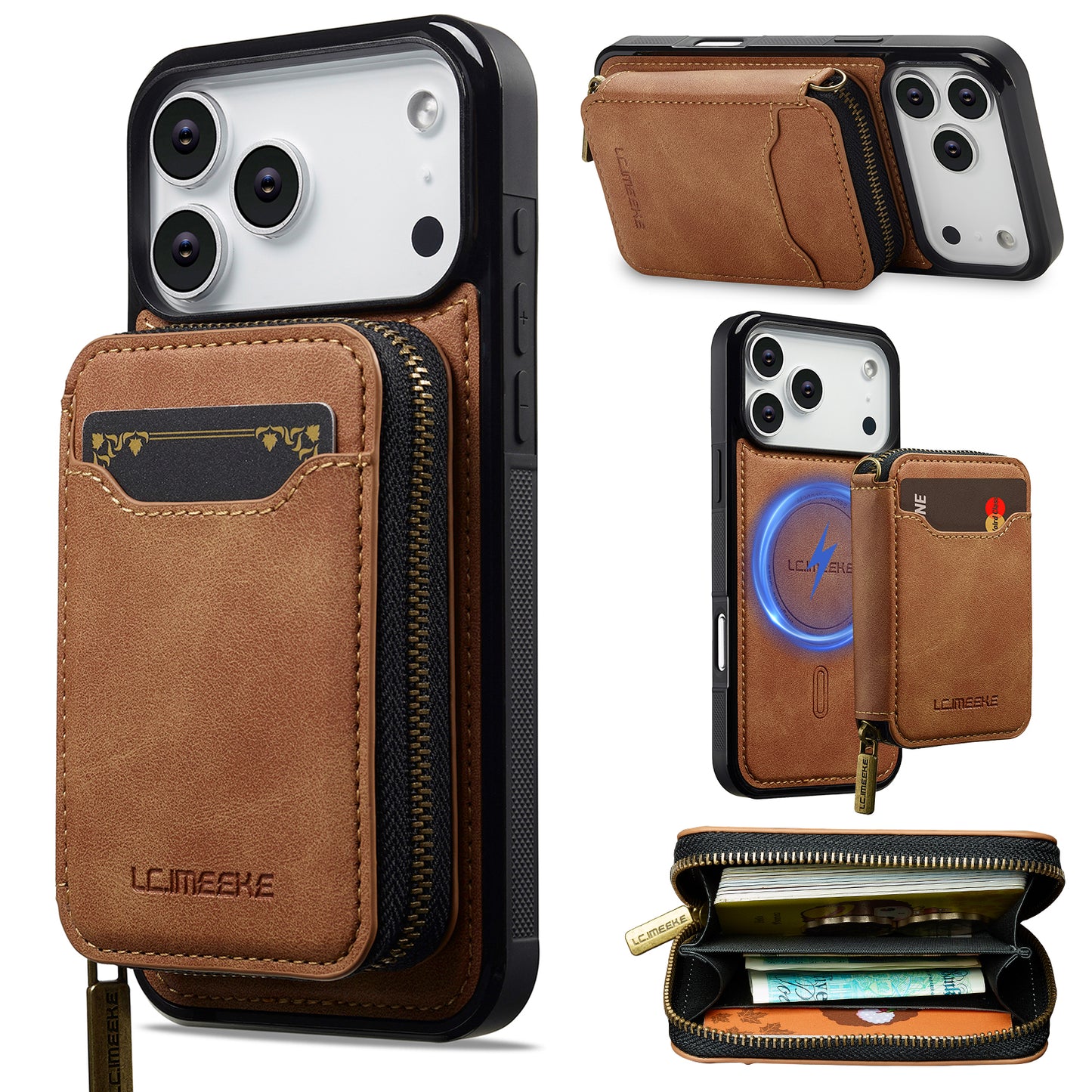 New RFID Blocking Zipper Wallet Leather Phone Case for iPhone