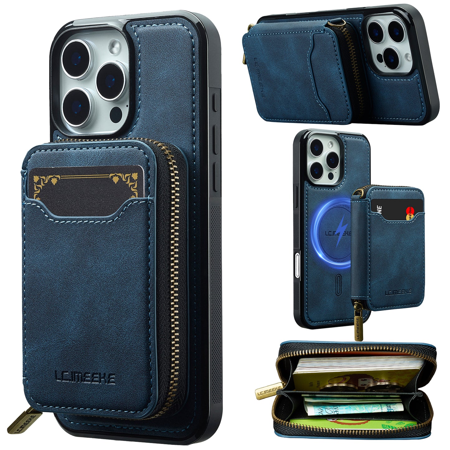 New RFID Blocking Zipper Wallet Leather Phone Case for iPhone