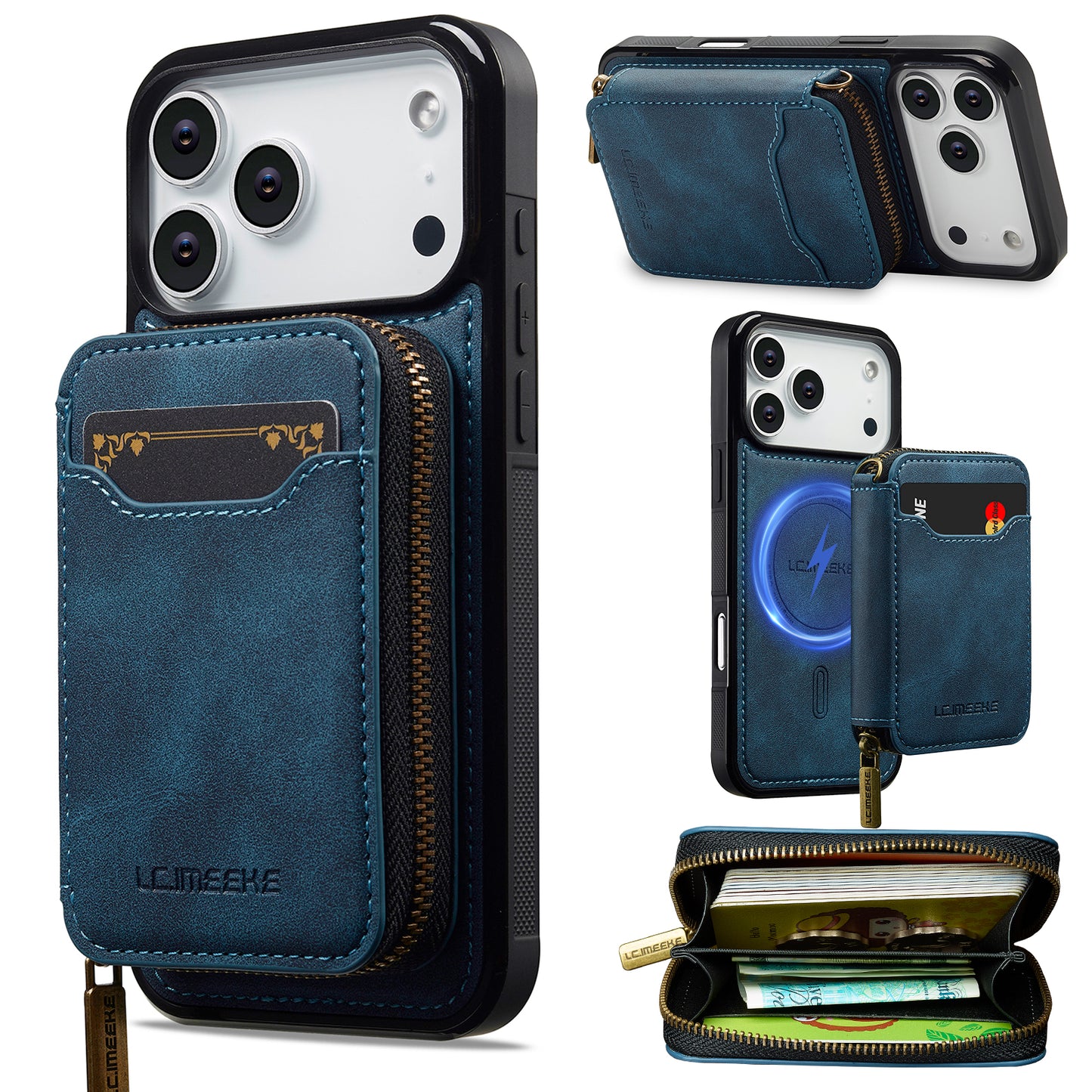 New RFID Blocking Zipper Wallet Leather Phone Case for iPhone