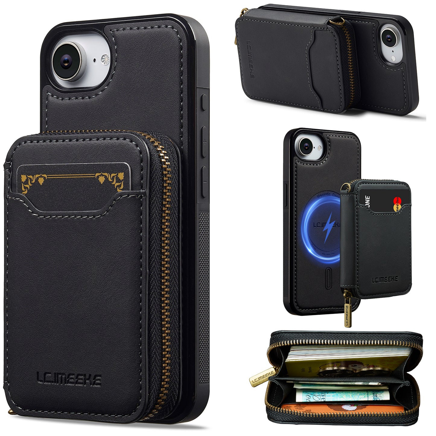 New RFID Blocking Zipper Wallet Leather Phone Case for iPhone