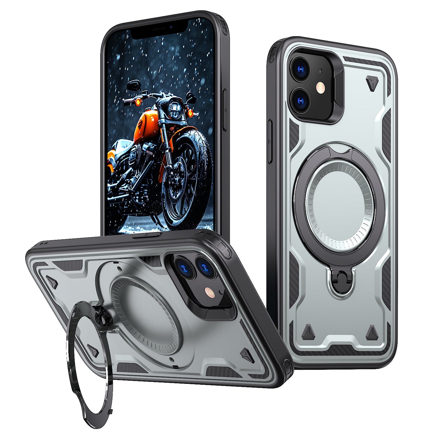 New PC Hybrid TPU Armor MagSafe Ring Holder Phone Case for iPhone