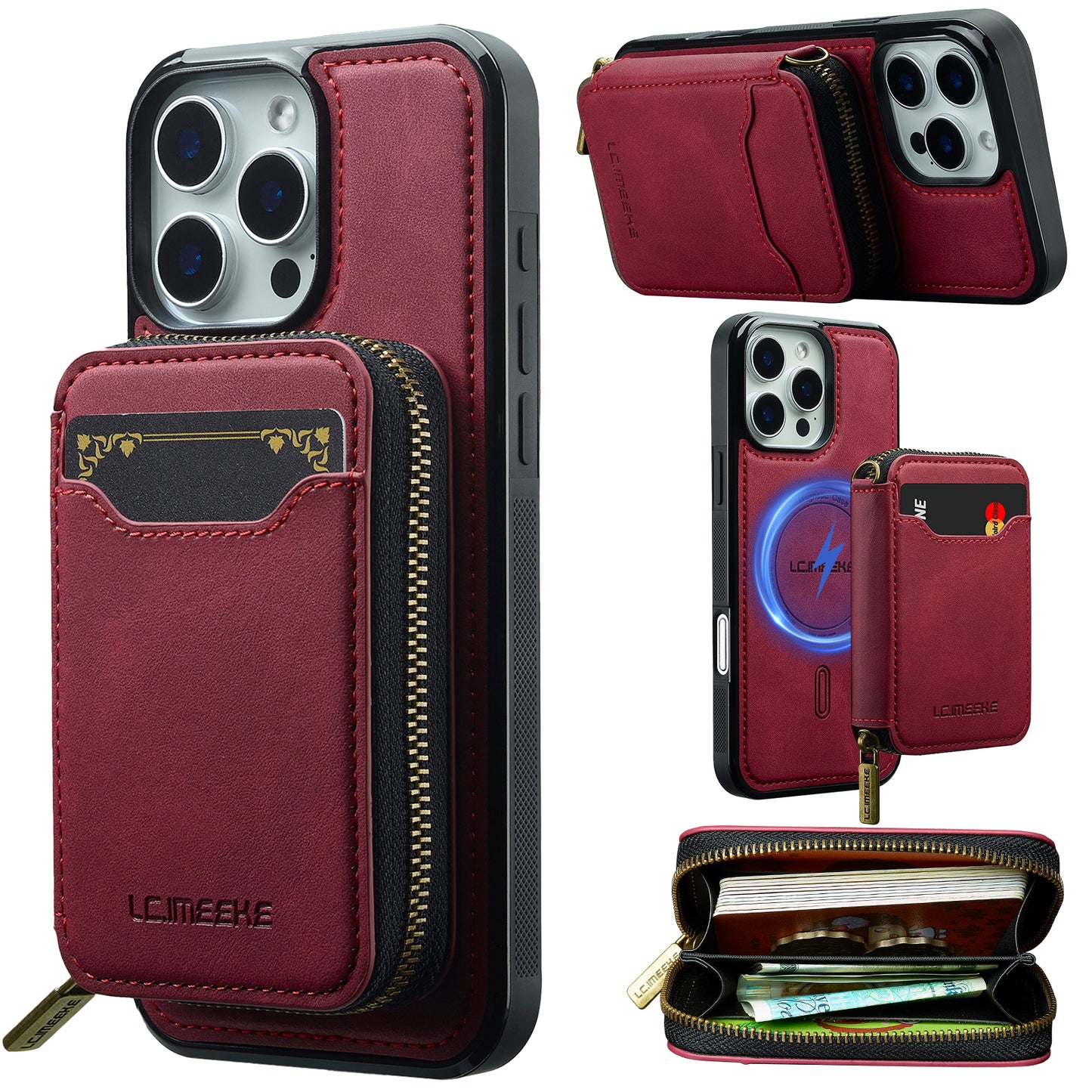 New RFID Blocking Zipper Wallet Leather Phone Case for iPhone