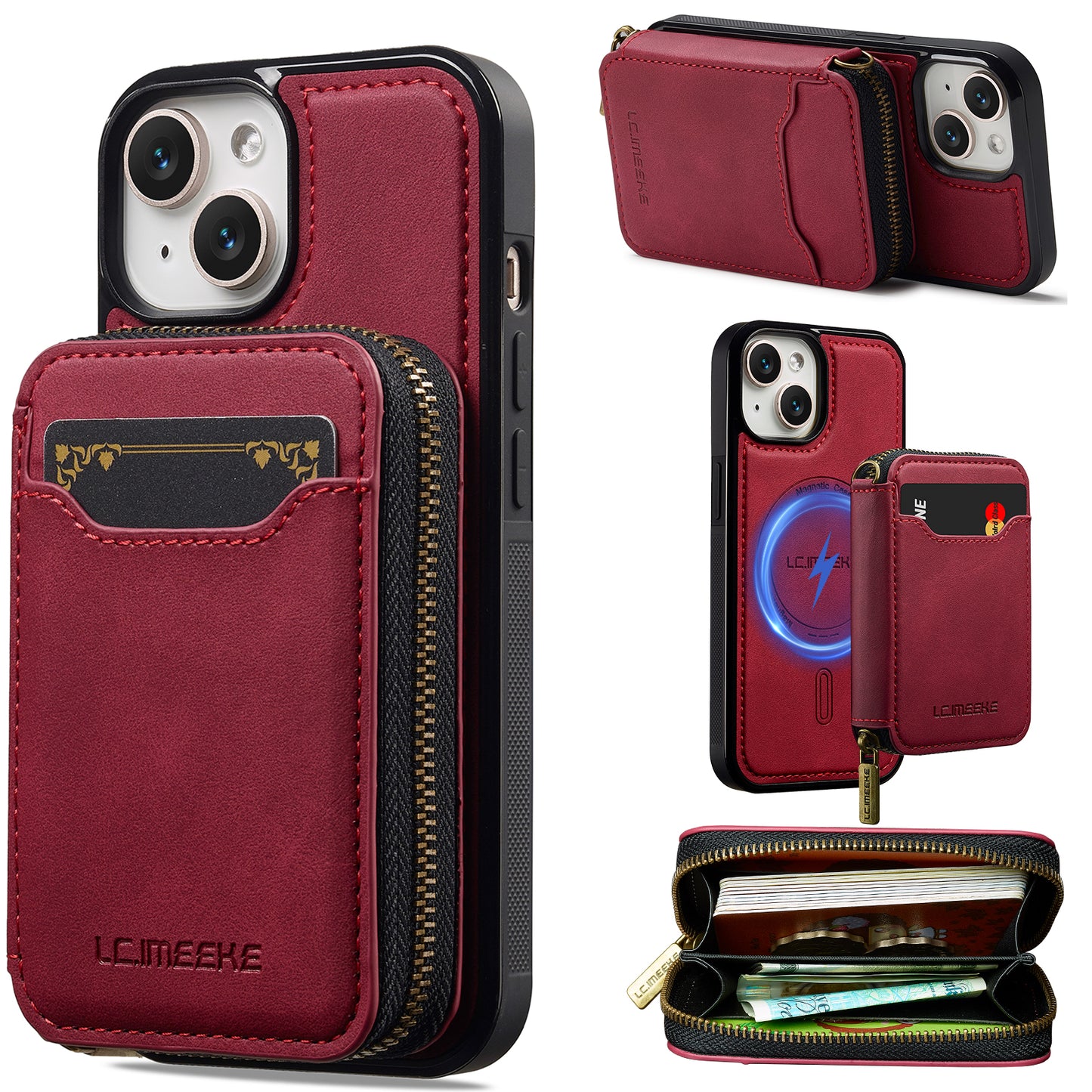 New RFID Blocking Zipper Wallet Leather Phone Case for iPhone