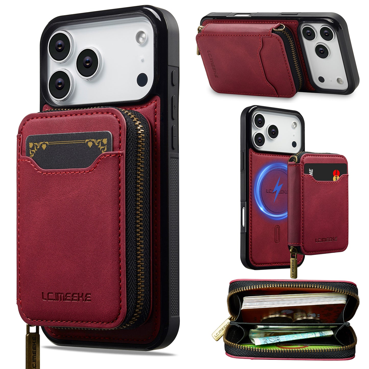New RFID Blocking Zipper Wallet Leather Phone Case for iPhone