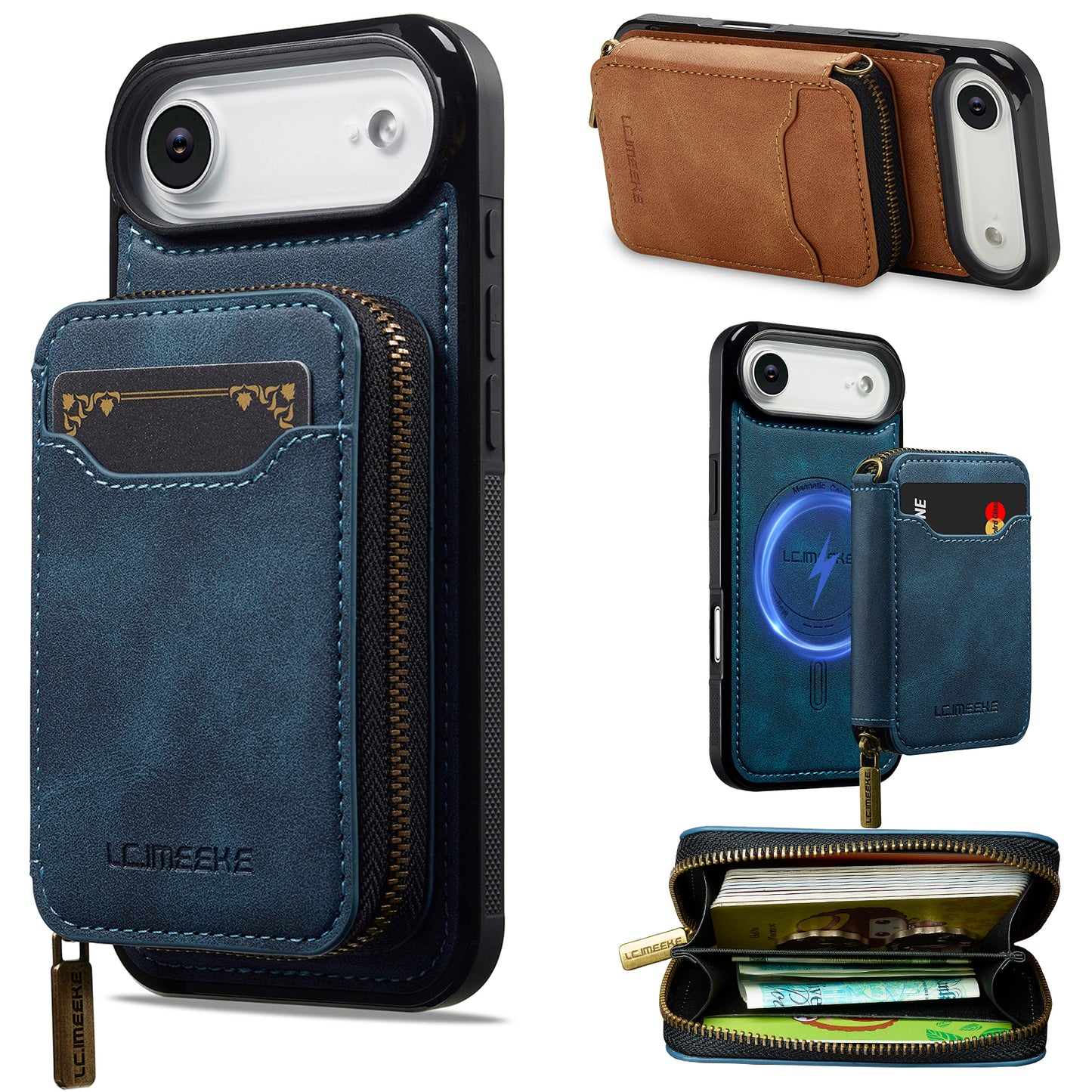 New RFID Blocking Zipper Wallet Leather Phone Case for iPhone