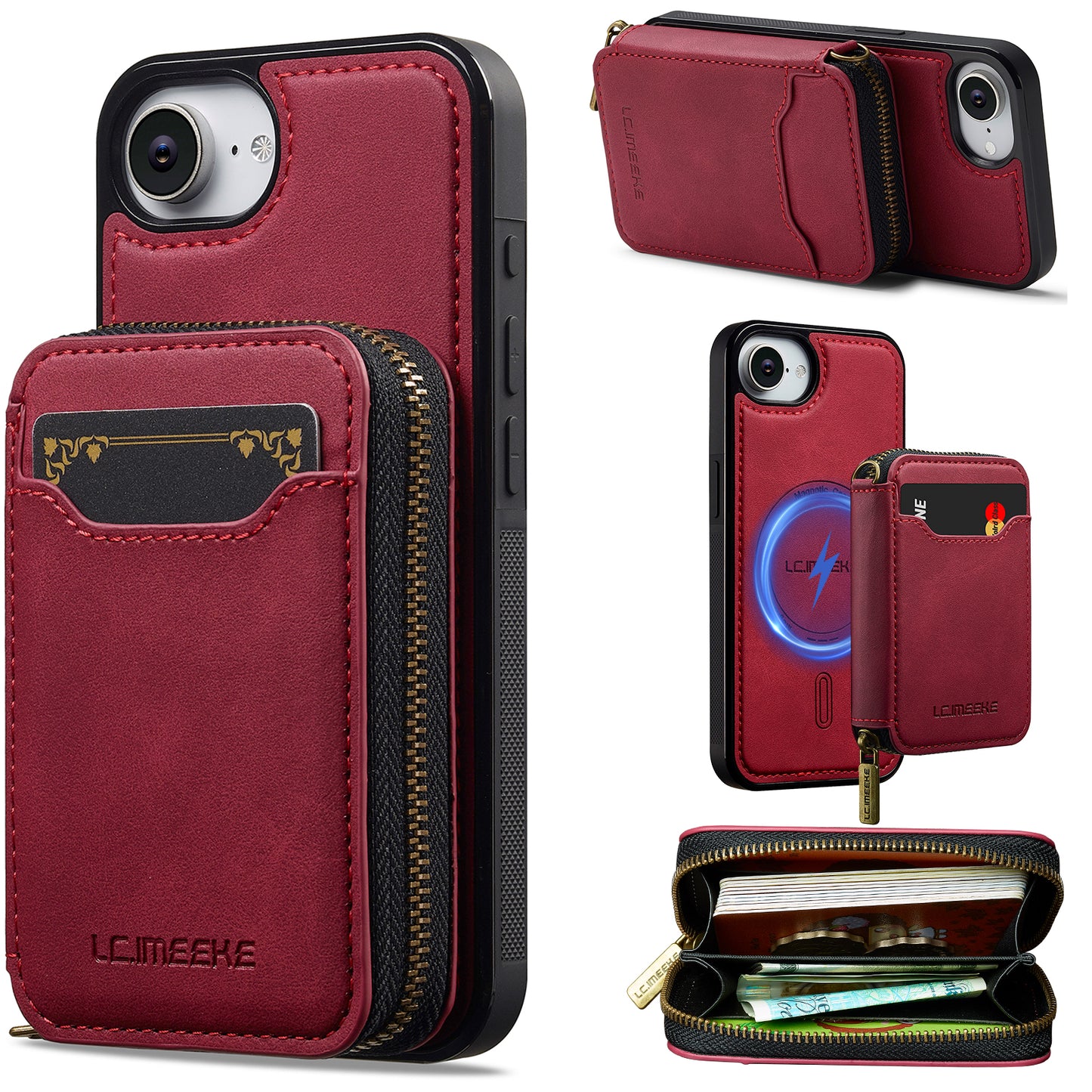 New RFID Blocking Zipper Wallet Leather Phone Case for iPhone