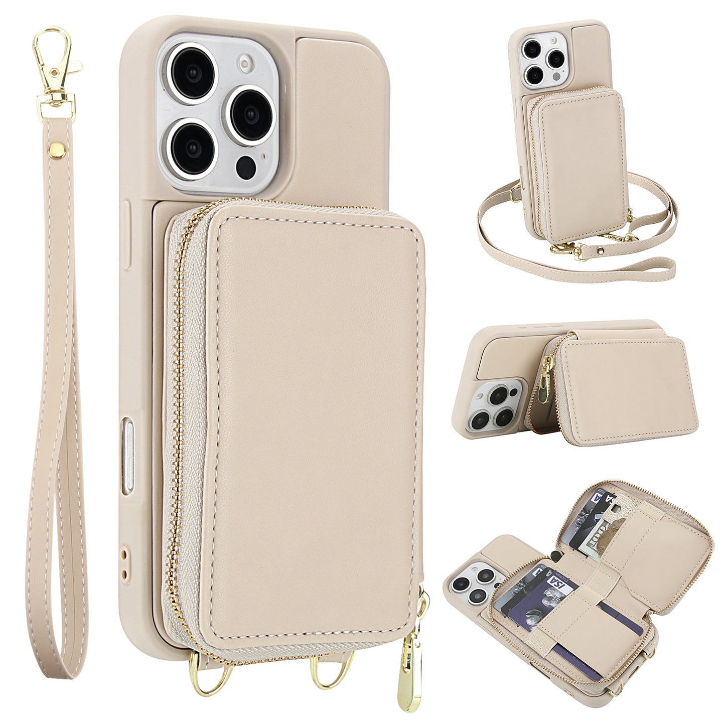 New RFID Blocking Crossbody Zipper Wallet Leather Phone Case for iPhone