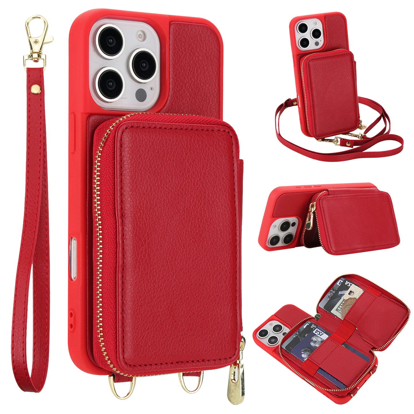New RFID Blocking Crossbody Zipper Wallet Leather Phone Case for iPhone