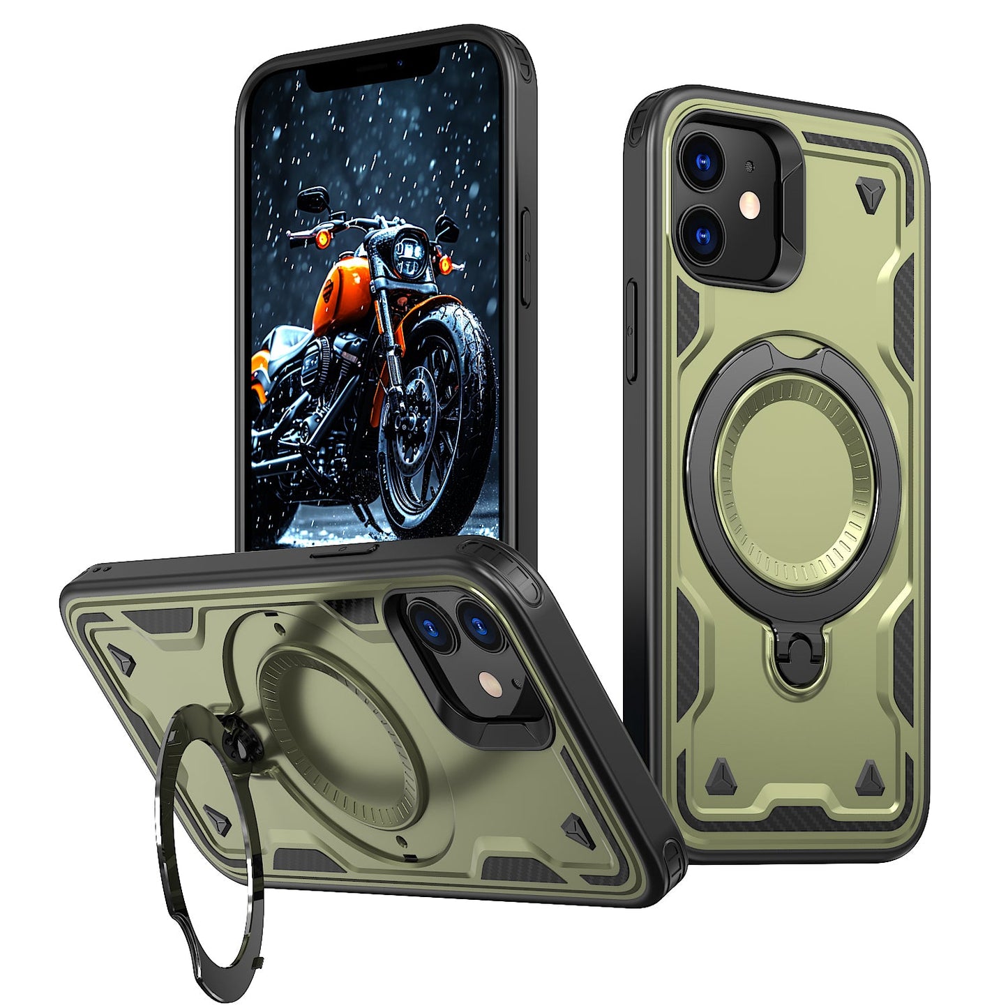 New PC Hybrid TPU Armor MagSafe Ring Holder Phone Case for iPhone