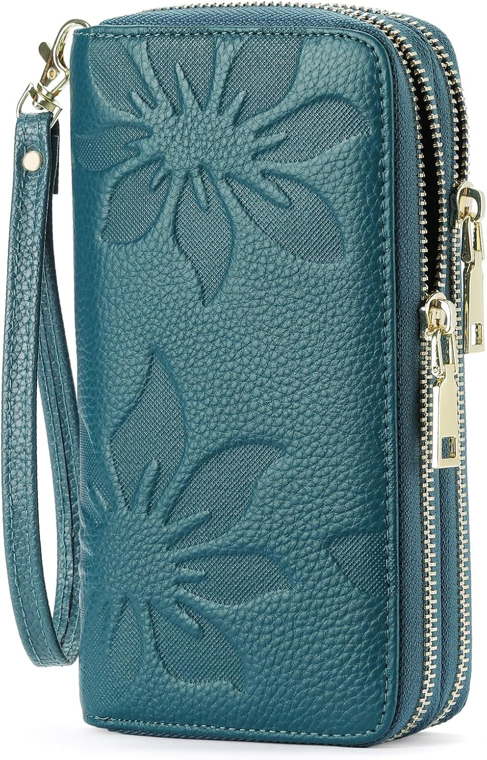 New RFID Blocking Double Zip Card Phone Holder Large Capacity Leather Wallet