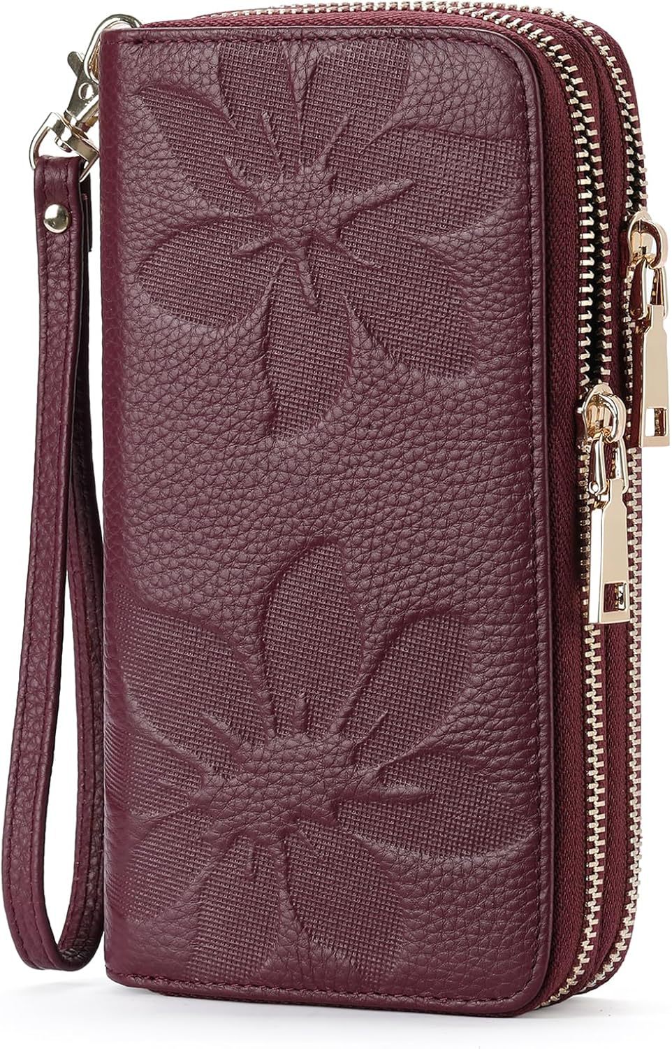 New RFID Blocking Double Zip Card Phone Holder Large Capacity Leather Wallet