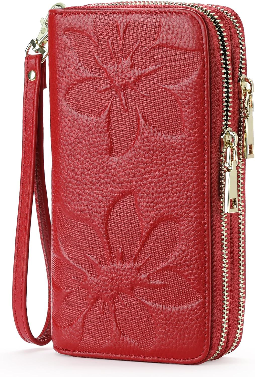 New RFID Blocking Double Zip Card Phone Holder Large Capacity Leather Wallet