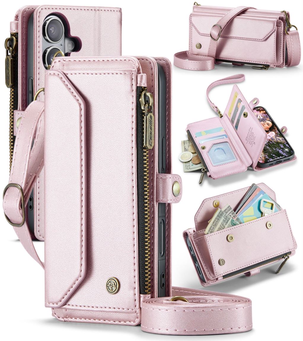 New RFID Blocking Zipper Wallet Supports Wireless Charging with Long and Short Lanyard Leather Phone Case for iPhone Air/17/17 Pro/17 Pro Max