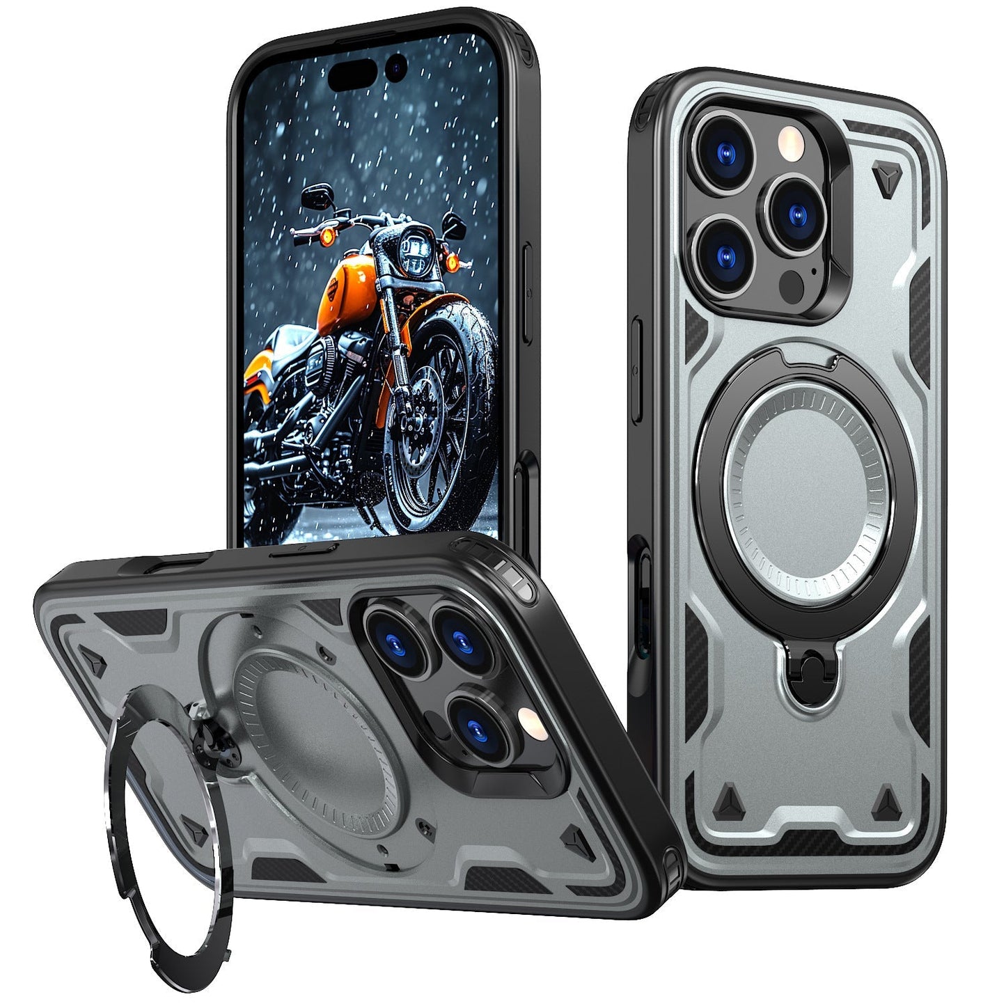 New PC Hybrid TPU Armor MagSafe Ring Holder Phone Case for iPhone
